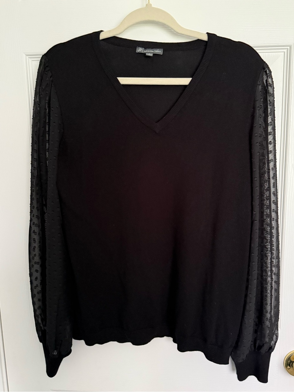 Adrianna Papell Black V-Neck Sweater with sheer arms